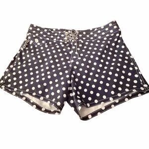 Birdwell Beach Britches Birdies Navy Blue White Polka Dot Swim Shorts Women’s 10